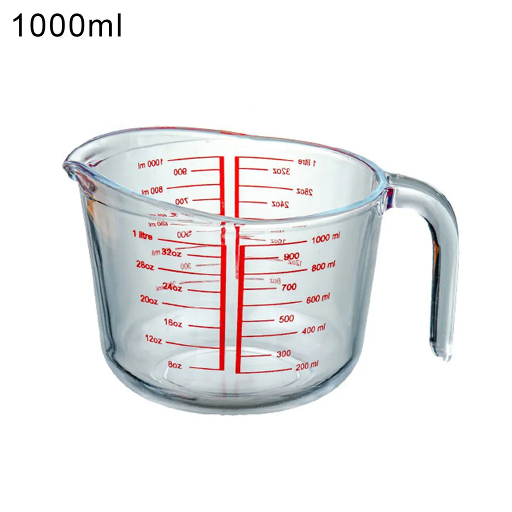 Milchbecher Multifunktional mit Skala Glas Hitzebeständiger Messbecher für Kinder-1000ML